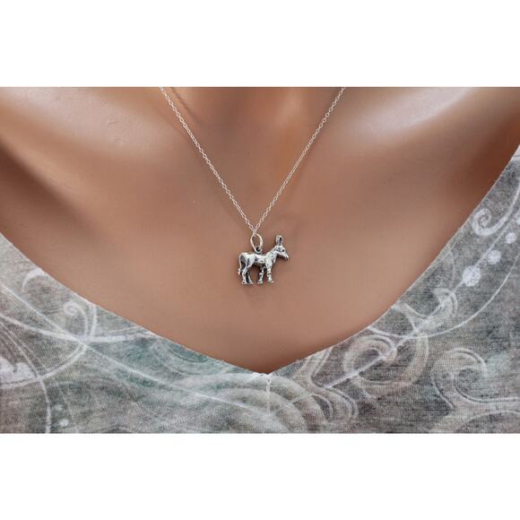 Sterling Silver Donkey Charm Necklace, Sterling Silver Donkey Pendant Necklace - Picture 6 of 6